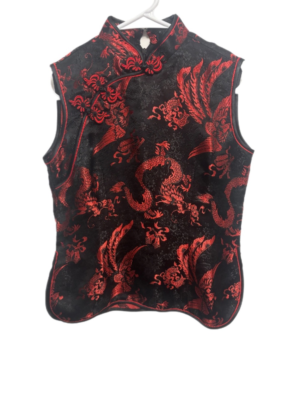Black & Red Dragon Brocade Mandarin Vest